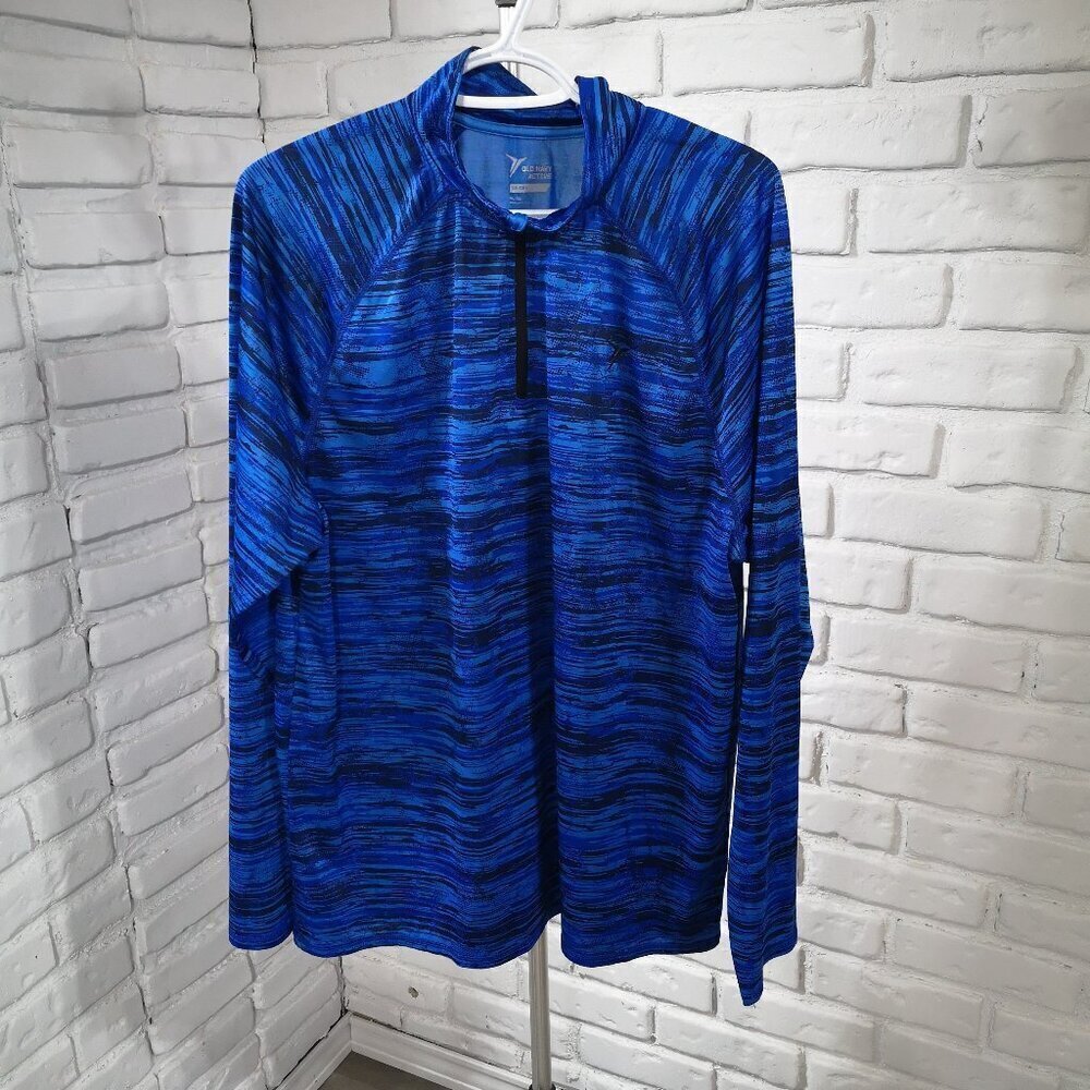 Old Navy Active Men's Size XL Blue & Black Pattern Go Dry Long Sleeve Polo